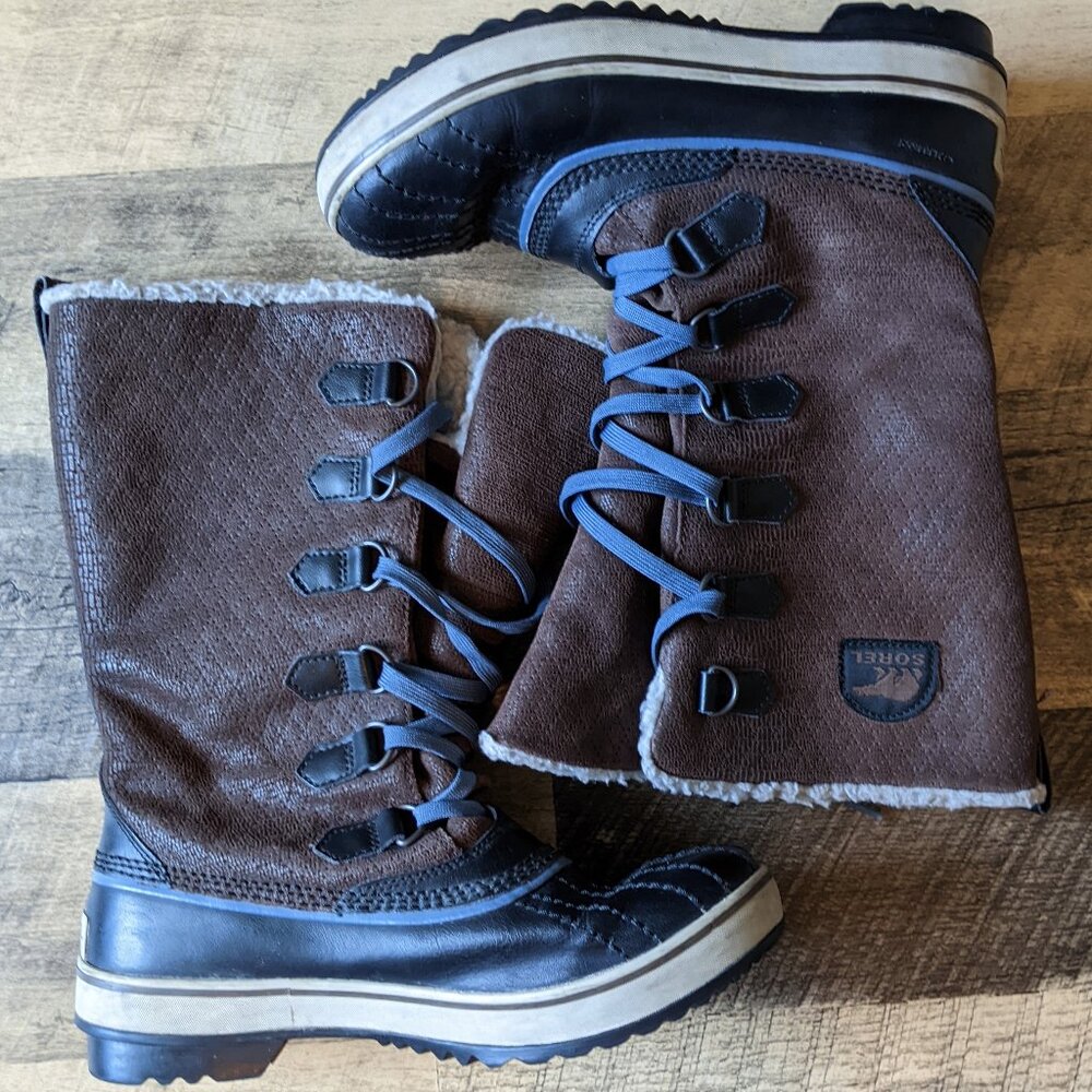 Sorel Caribou Brown Black Lace-Up Waterproof Winter Snow Boots Size 8